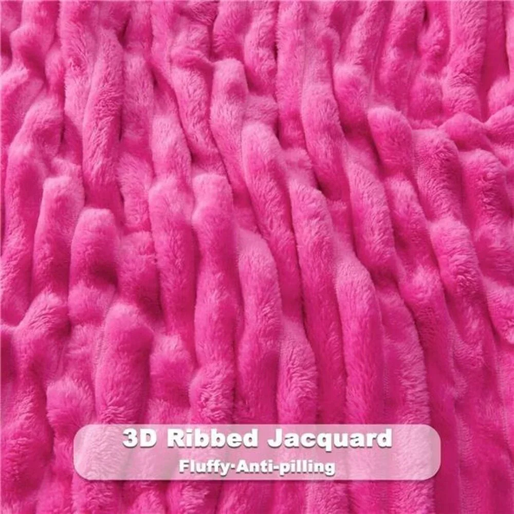 Super Soft Throw Blanket Hot Pink Ribbed Premium Silky Flannel Fleece 50